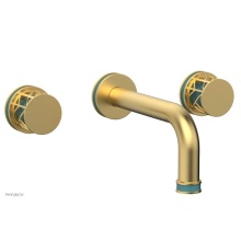 Phylrich 222-11-24BX049 - Burnished Gold Jolie Two Handle Wall Faucet With Tubular Spout, Round Cutaway Handles, And Turquoi