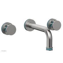 Phylrich 222-56/26DX049 - Satin Chrome Jolie Two Handle Wall Tub Set With Tubular Spout, Round Cutaway Handles, And Turquois