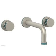 Phylrich 222-11/15BX049 - Burnished Nickel Jolie Two Handle Wall Faucet With Tubular Spout, Round Cutaway Handles, And Turqu