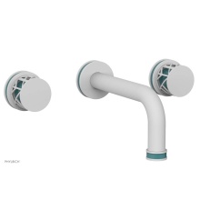 Phylrich 222-56-050X049 - Satin White Jolie Two Handle Wall Tub Set With Tubular Spout, Round Cutaway Handles, And Turquoise