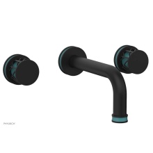 Phylrich 222-56/040X049 - Matte Black Jolie Two Handle Wall Tub Set With Tubular Spout, Round Cutaway Handles, And Turquoise