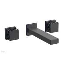 Phylrich 222-12-15GX044 - Gunmetal Gray Jolie Wall Faucet With Rectangular Spout, Square Cutaway Handles, And Navy Blue Acce