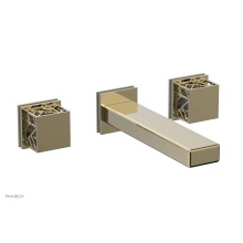 Phylrich 222-57/03UX048 - Polished Brass Uncoated (Living Finish) Jolie Two Handle Wall Tub Set With Rectangular Spout, Squa