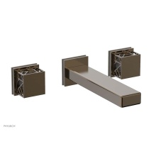 Phylrich 222-57-047X048 - Antique Brass Jolie Two Handle Wall Tub Set With Rectangular Spout, Square Cutaway Handles, And Gr
