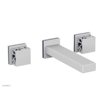 Phylrich 222-12-050X044 - Satin White Jolie Wall Faucet With Rectangular Spout, Square Cutaway Handles, And Navy Blue Accent