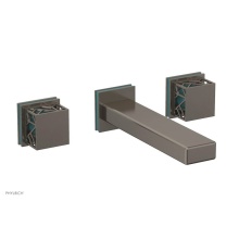 Phylrich 222-57/15AX049 - Pewter Jolie Two Handle Wall Tub Set With Rectangular Spout, Square Cutaway Handles, And Turquoise