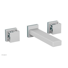 Phylrich 222-57-050X049 - Satin White Jolie Two Handle Wall Tub Set With Rectangular Spout, Square Cutaway Handles, And Turq