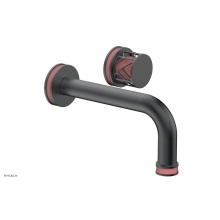 Phylrich 222-15-15GX045 - Gunmetal Gray Jolie Single Handle Wall Faucet With Tubular Spout, Round Cutaway Handles, And Pink