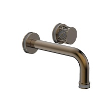 Phylrich 222-15-047X048 - Antique Brass Jolie Single Handle Wall Faucet With Tubular Spout, Round Cutaway Handles, And Grey