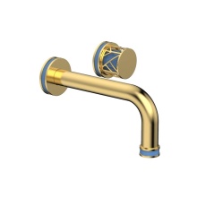 Phylrich 222-15/024X043 - Satin Gold Jolie Single Handle Wall Faucet With Tubular Spout, Round Cutaway Handles, And Light Bl