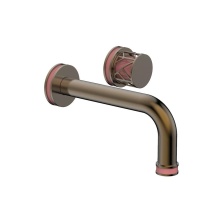 Phylrich 222-15-047X045 - Antique Brass Jolie Single Handle Wall Faucet With Tubular Spout, Round Cutaway Handles, And Pink
