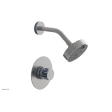 Phylrich 222-21/26DX043 - Satin Chrome Jolie Pressure Balance Shower Set With Round Trim, Round Cutaway Handle, And Light Bl