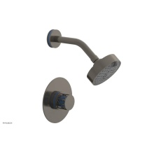 Phylrich 222-21/15AX043 - Pewter Jolie Pressure Balance Shower Set With Round Trim, Round Cutaway Handle, And Light Blue Acc