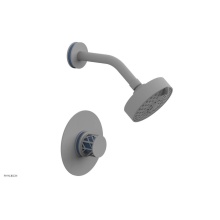 Phylrich 222-21-050X043 - Satin White Jolie Pressure Balance Shower Set With Round Trim, Round Cutaway Handle, And Light Blu