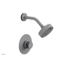 Phylrich 222-21-050X044 - Satin White Jolie Pressure Balance Shower Set With Round Trim, Round Cutaway Handle, And Navy Blue