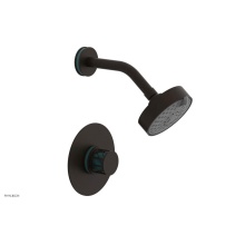Phylrich 222-21/11BX049 - Antique Bronze Jolie Pressure Balance Shower Set With Round Trim, Round Cutaway Handle, And Turquo
