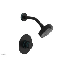 Phylrich 222-21/040X049 - Matte Black Jolie Pressure Balance Shower Set With Round Trim, Round Cutaway Handle, And Turquoise