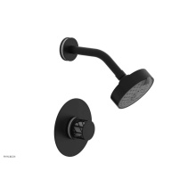 Phylrich 222-21-040X051 - Matte Black Jolie Pressure Balance Shower Set With Round Trim, Round Cutaway Handle, And Gloss Whi