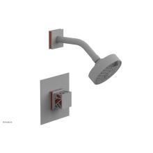 Phylrich 222-22-050X042 - Satin White Jolie Pressure Balance Shower Set With Square Trim, Square Cutaway Handle, And Orange