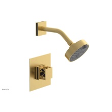 Phylrich 222-22-24BX044 - Burnished Gold Jolie Pressure Balance Shower Set With Square Trim, Square Cutaway Handle, And Navy