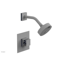 Phylrich 222-22-050X044 - Satin White Jolie Pressure Balance Shower Set With Square Trim, Square Cutaway Handle, And Navy Bl