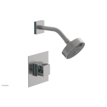 Phylrich 222-22/26DX049 - Satin Chrome Jolie Pressure Balance Shower Set With Square Trim, Square Cutaway Handle, And Turquo