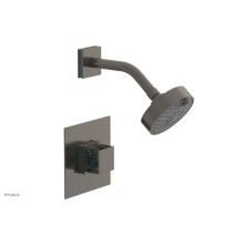 Phylrich 222-22/15AX049 - Pewter Jolie Pressure Balance Shower Set With Square Trim, Square Cutaway Handle, And Turquoise Ac