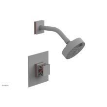 Phylrich 222-22-050X045 - Satin White Jolie Pressure Balance Shower Set With Square Trim, Square Cutaway Handle, And Pink Ac