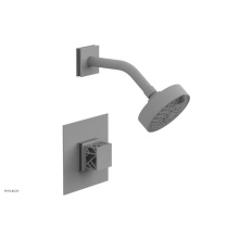 Phylrich 222-22-050X048 - Satin White Jolie Pressure Balance Shower Set With Square Trim, Square Cutaway Handle, And Grey Ac