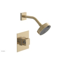 Phylrich 222-22-004X051 - Satin Brass Jolie Pressure Balance Shower Set With Square Trim, Square Cutaway Handle, And Gloss W