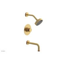 Phylrich 222-26-24BX045 - Burnished Gold Jolie Pressure Balance Tub & Shower Set With Round Trim, Tubular Tub Spout, Rou