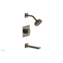 Phylrich 222-27-047X049 - Antique Brass Jolie Pressure Balance Tub & Shower Set With Square Trim, Rectangular Tub Spout,