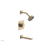 Phylrich 222-27/004X046 - Satin Brass Jolie Pressure Balance Tub & Shower Set With Square Trim, Rectangular Tub Spout, S