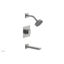 Phylrich 222-27/26DX048 - Satin Chrome Jolie Pressure Balance Tub & Shower Set With Square Trim, Rectangular Tub Spout,