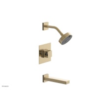 Phylrich 222-27/004X048 - Satin Brass Jolie Pressure Balance Tub & Shower Set With Square Trim, Rectangular Tub Spout, S