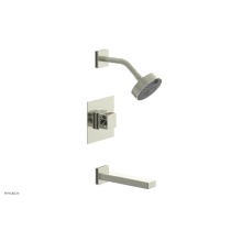 Phylrich 222-27/015X048 - Satin Nickel Jolie Pressure Balance Tub & Shower Set With Square Trim, Rectangular Tub Spout,