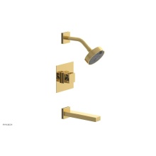 Phylrich 222-27/025X048 - Polished Gold Jolie Pressure Balance Tub & Shower Set With Square Trim, Rectangular Tub Spout,