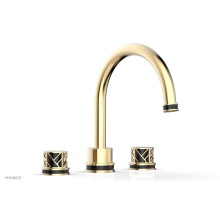 Phylrich 222-40/004X041 - Satin Brass Jolie 3-Hole Deck Tub Filler With Gooseneck Spout, Round Cutaway Handles, And Black Ac