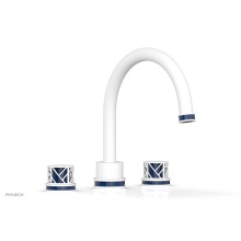 Phylrich 222-40-050X044 - Satin White Jolie 3-Hole Deck Tub Filler With Gooseneck Spout, Round Cutaway Handles, And Navy Blu