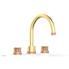 Phylrich 222-40-24BX045 - Burnished Gold Jolie 3-Hole Deck Tub Filler With Gooseneck Spout, Round Cutaway Handles, And Pink