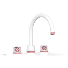 Phylrich 222-40-050X045 - Satin White Jolie 3-Hole Deck Tub Filler With Gooseneck Spout, Round Cutaway Handles, And Pink Acc