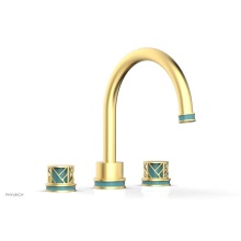 Phylrich 222-40-24BX049 - Burnished Gold Jolie 3-Hole Deck Tub Filler With Gooseneck Spout, Round Cutaway Handles, And Turqu