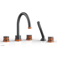 Phylrich 222-48-15GX042 - Gunmetal Gray Jolie 5-Hole Deck Tub Filler With Gooseneck Spout, Round Cutaway Handles, And Orange