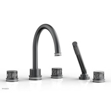 Phylrich 222-48-15GX048 - Gunmetal Gray Jolie 5-Hole Deck Tub Filler With Gooseneck Spout, Round Cutaway Handles, And Grey A