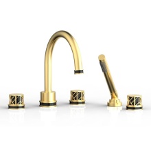Phylrich 222-48-24BX041 - Burnished Gold Jolie 5-Hole Deck Tub Filler With Gooseneck Spout, Round Cutaway Handles, And Black