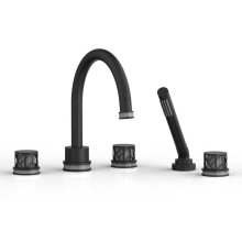 Phylrich 222-48/040X048 - Matte Black Jolie 5-Hole Deck Tub Filler With Gooseneck Spout, Round Cutaway Handles, And Grey Acc
