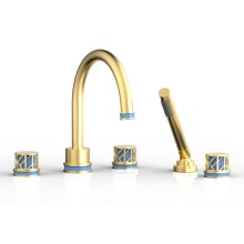 Phylrich 222-48-24BX043 - Burnished Gold Jolie 5-Hole Deck Tub Filler With Gooseneck Spout, Round Cutaway Handles, And Light