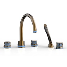Phylrich 222-48-047X043 - Antique Brass Jolie 5-Hole Deck Tub Filler With Gooseneck Spout, Round Cutaway Handles, And Light