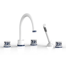 Phylrich 222-48-050X044 - Satin White Jolie 5-Hole Deck Tub Filler With Gooseneck Spout, Round Cutaway Handles, And Navy Blu