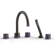 Phylrich 222-48/10BX046 - Oil Rubbed Bronze Jolie 5-Hole Deck Tub Filler With Gooseneck Spout, Round Cutaway Handles, And Pu